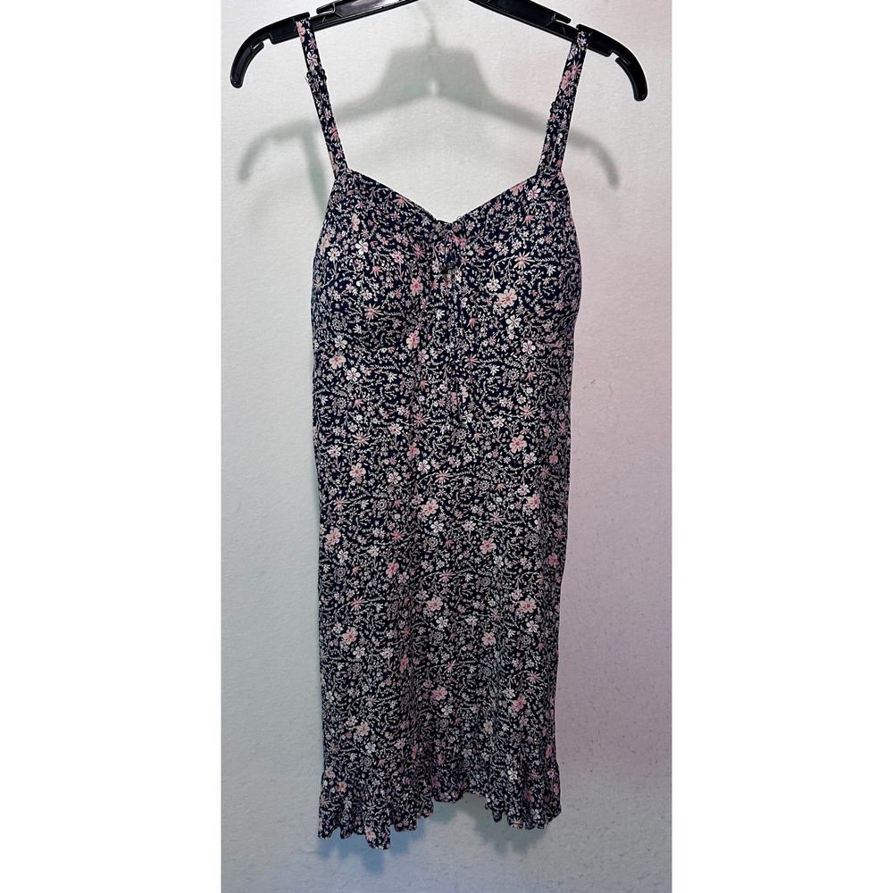 Wallflower Womens Floral Mini Dress Navy Pink Smocked Back Removable Cups XL NEW
